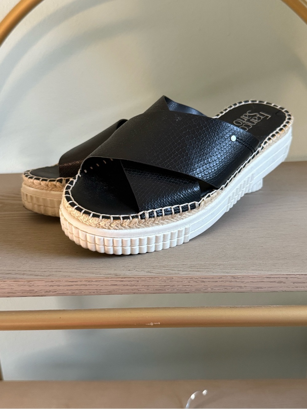 Franco Sarto Leather Crisscross Platform Mules - Black